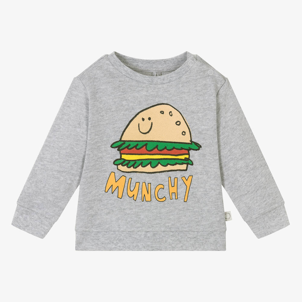 Stella McCartney Kids - Серый свитшот из органического меланжевого хлопка с сэндвичем | Childrensalon