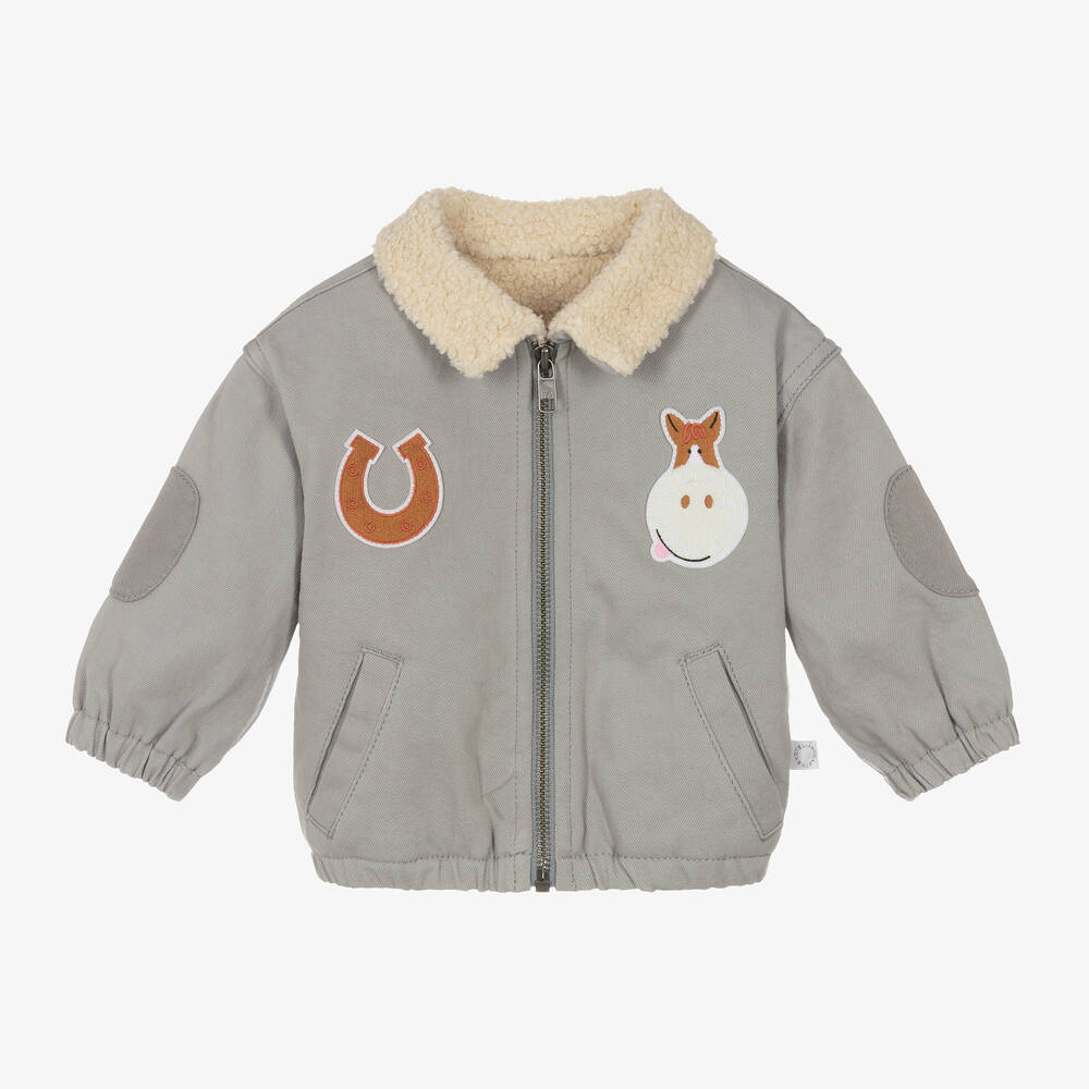 Stella McCartney Kids - جاكيت قطن عضوي لون رمادي للمواليد | Childrensalon