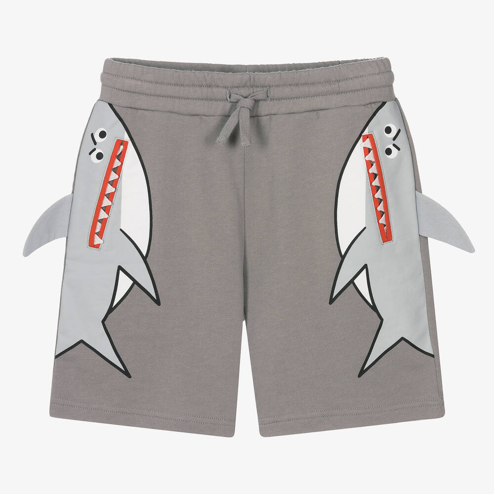 Stella McCartney Kids - Boys Grey Shark Organic Cotton Shorts | Childrensalon