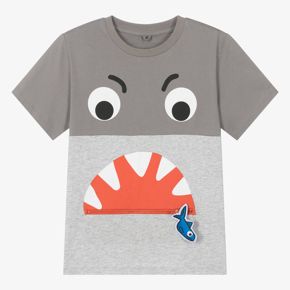 Stella McCartney Kids - Boys Grey Shark Organic Cotton T-Shirt | Childrensalon