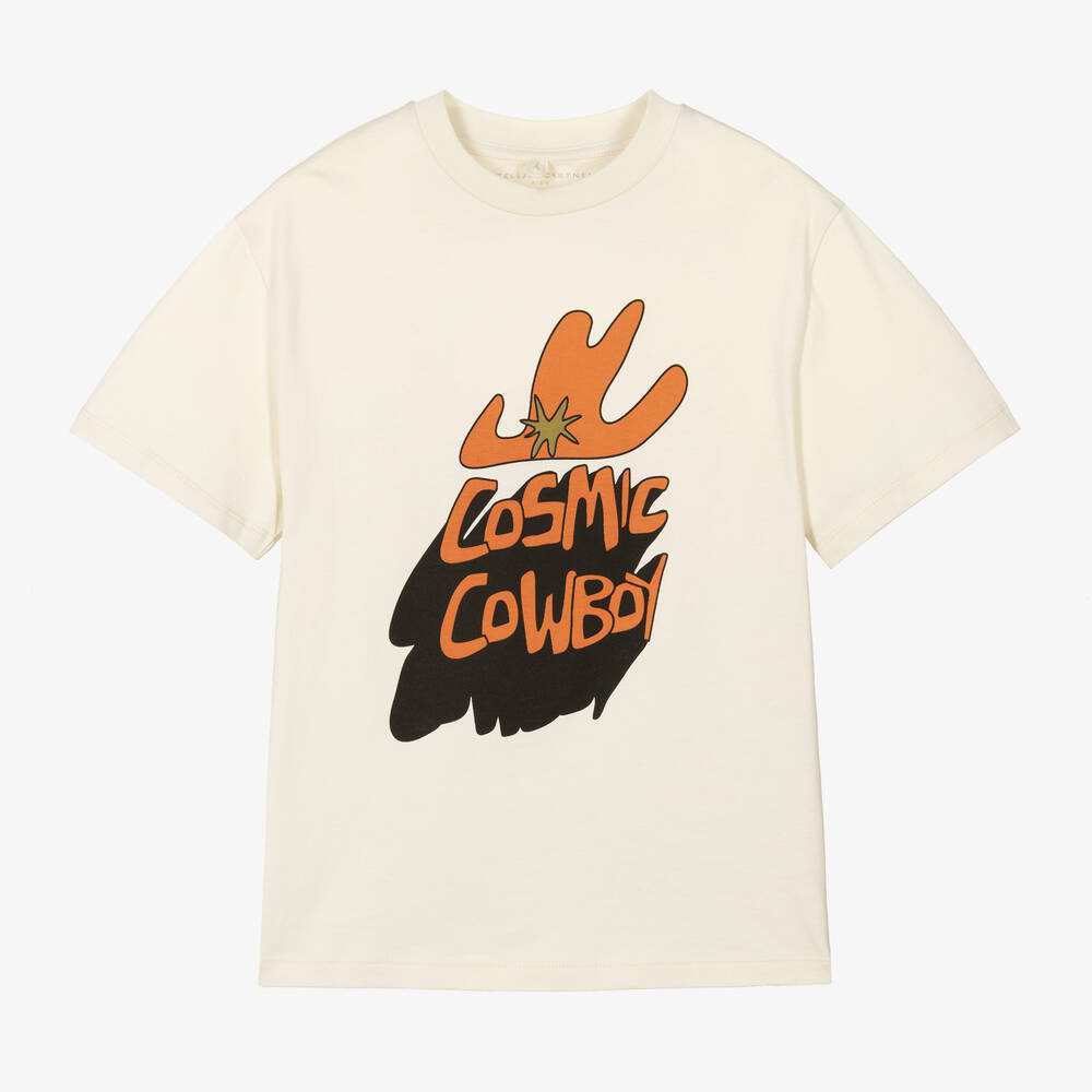 Stella McCartney Kids - Boys Ivory Cotton Cosmic Cowboy T-Shirt | Childrensalon