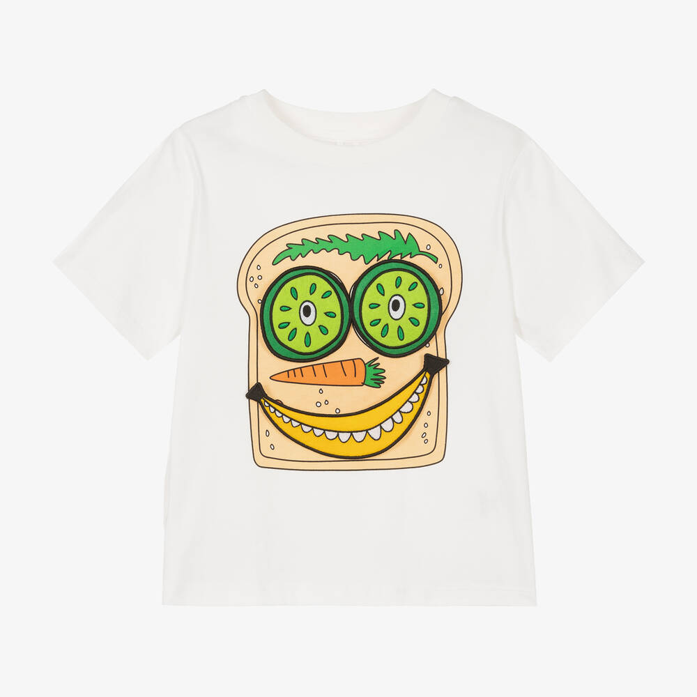 Stella McCartney Kids - Boys Ivory Cotton Vegetable Face T-Shirt | Childrensalon