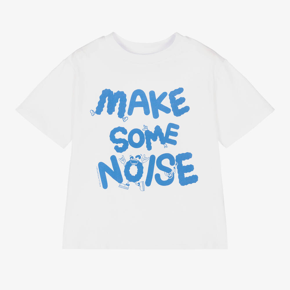 Stella McCartney Kids - Boys White & Blue Organic Cotton T-Shirt | Childrensalon