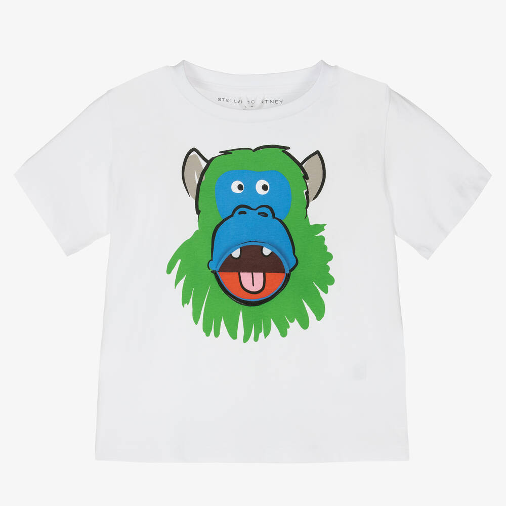 Stella McCartney Kids - Белая хлопковая футболка с обезьяной | Childrensalon
