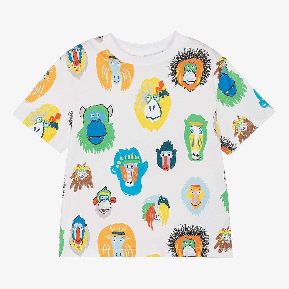 Stella McCartney Kids - Белая хлопковая футболка с обезьянами | Childrensalon