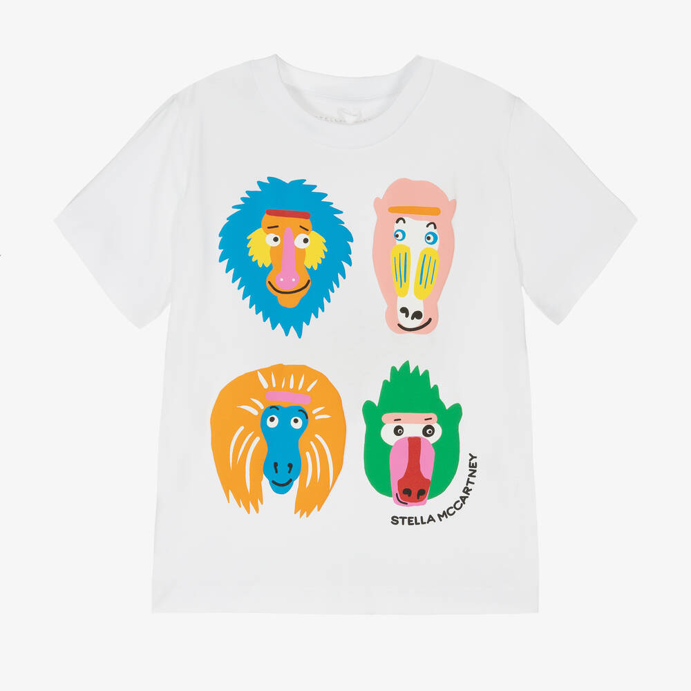 Stella McCartney Kids - T-shirt blanc coton singes garçon | Childrensalon
