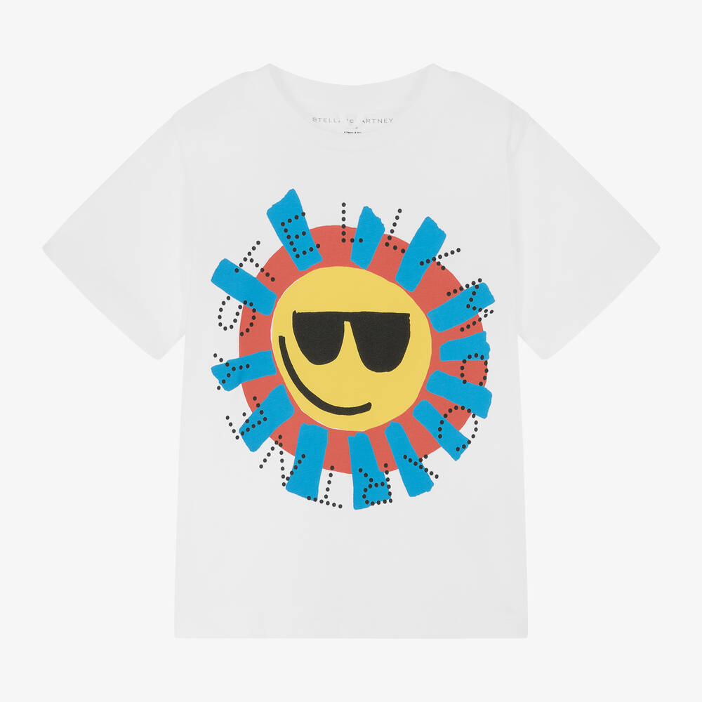 Stella McCartney Kids - Белая хлопковая футболка с солнцем для мальчиков | Childrensalon