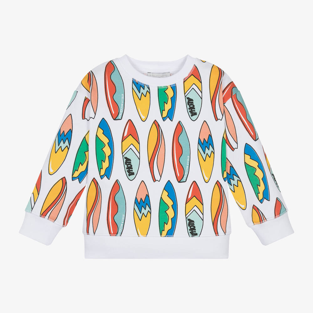 Stella McCartney Kids - Boys White Cotton Surfboard Sweatshirt | Childrensalon