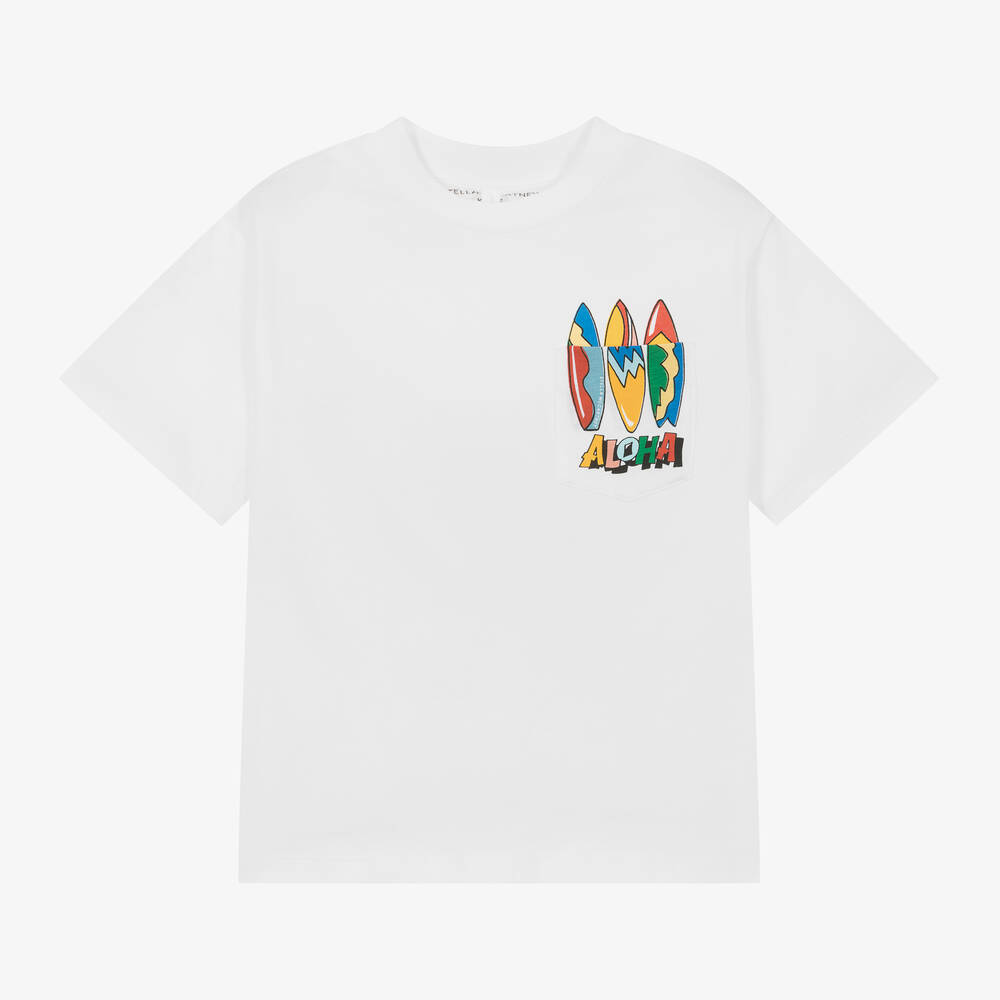 Stella McCartney Kids - Boys White Organic Cotton Aloha T-Shirt | Childrensalon