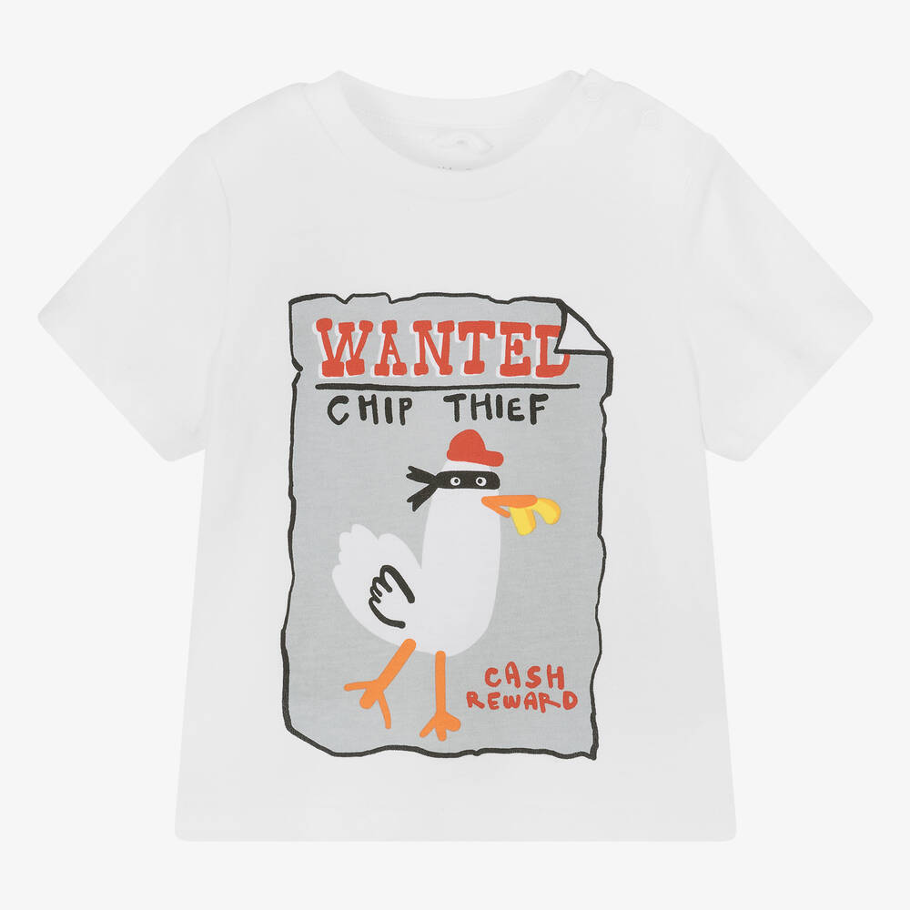Stella McCartney Kids - Boys White Organic Cotton Seagull T-Shirt | Childrensalon