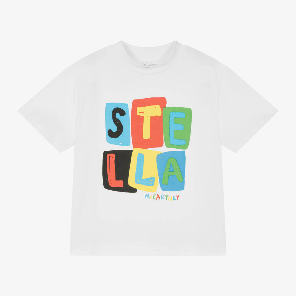 Stella McCartney Kids - تيشيرت قطن عضوي لون أبيض للأولاد | Childrensalon
