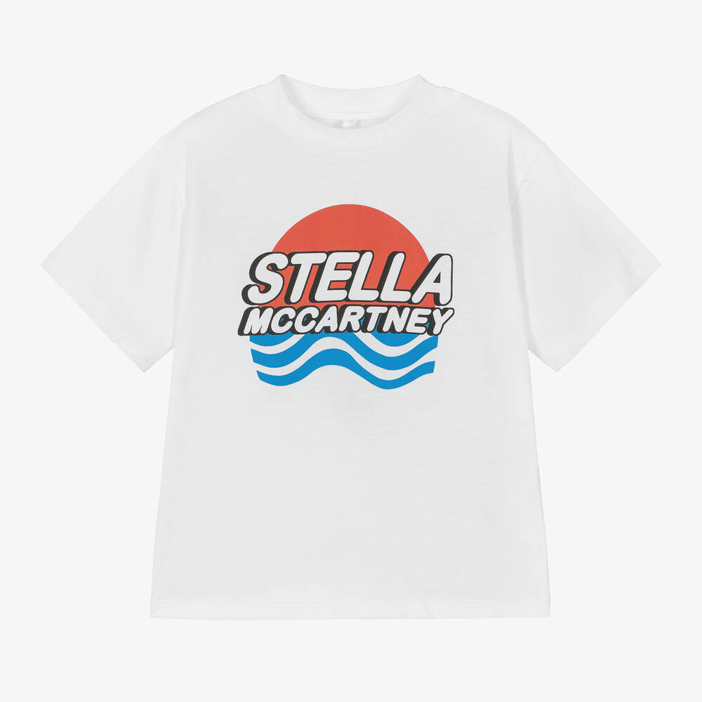 Stella McCartney Kids - Белая хлопковая футболка со слоганом для мальчиков | Childrensalon