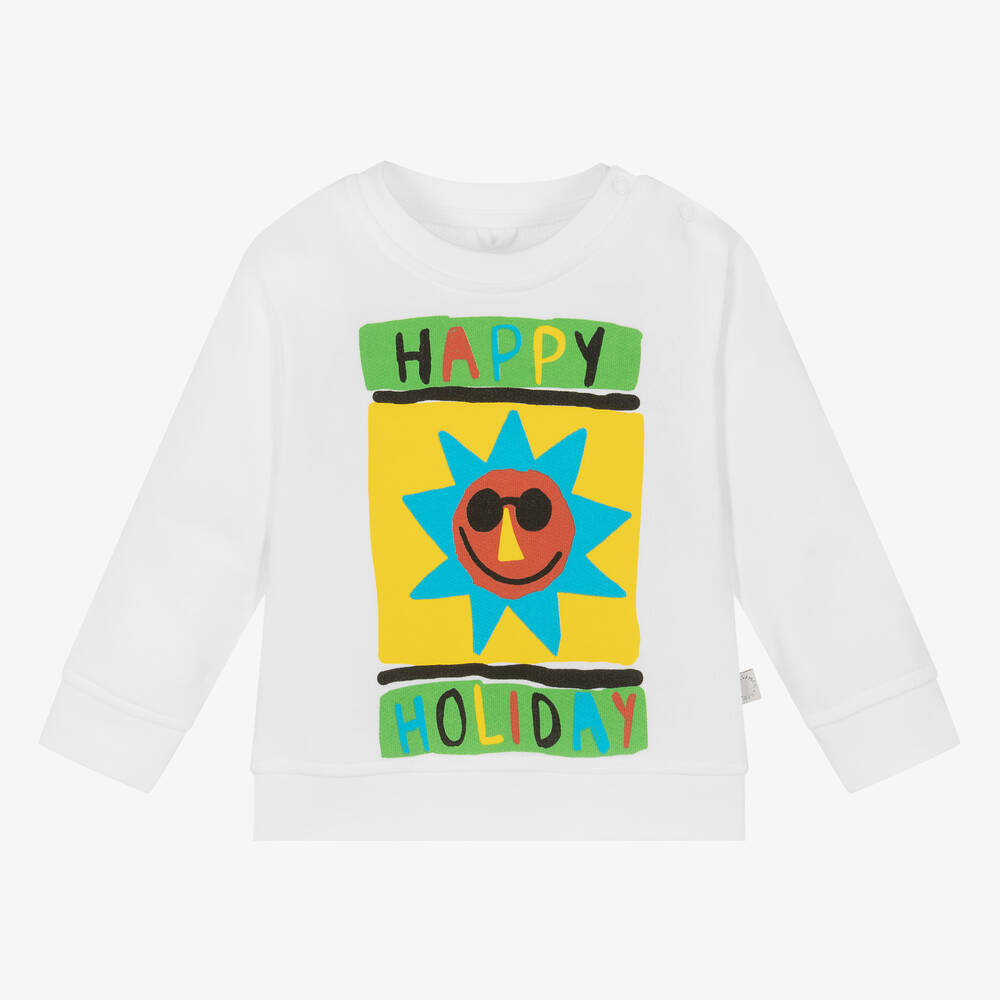 Stella McCartney Kids - Sweat-shirt blanc en coton bio soleil | Childrensalon