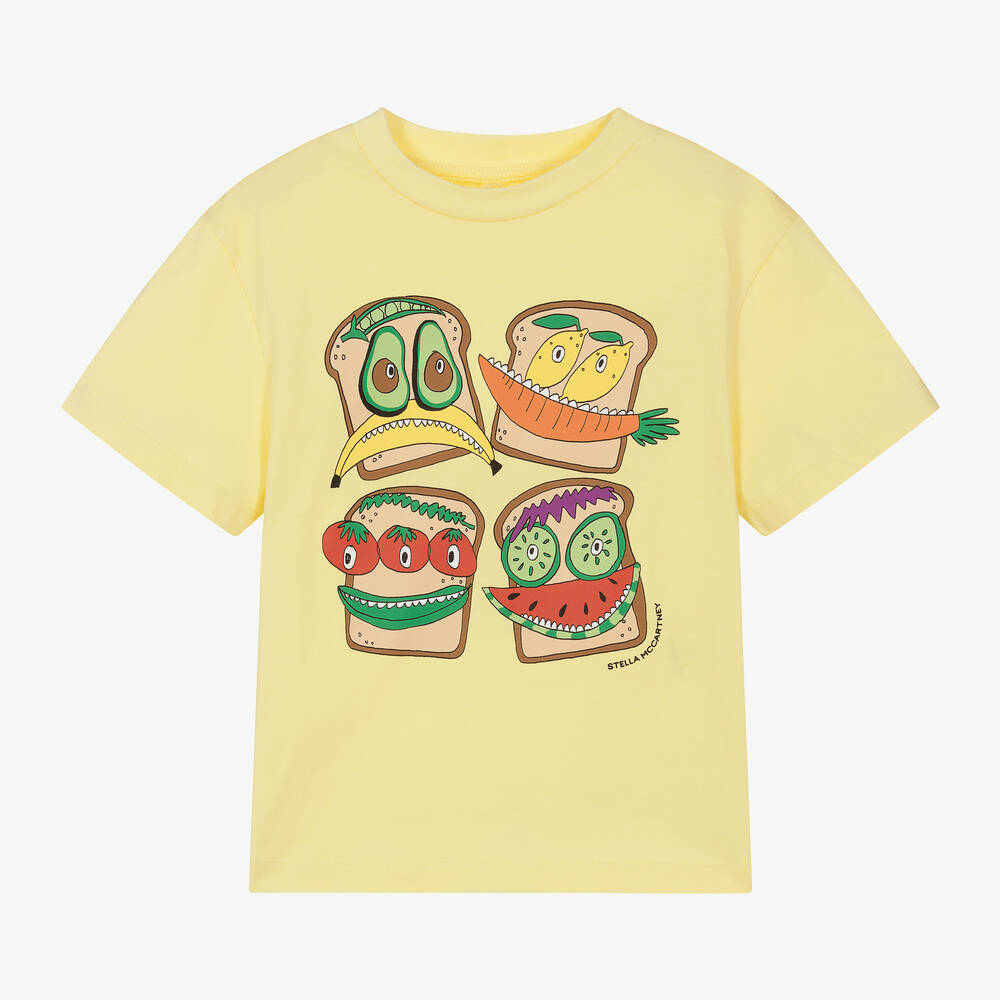 Stella McCartney Kids - Желтая хлопковая футболка с сэндвичами для мальчиков | Childrensalon