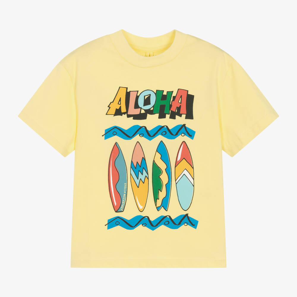 Stella McCartney Kids - Boys Yellow Organic Cotton Aloha T-Shirt | Childrensalon