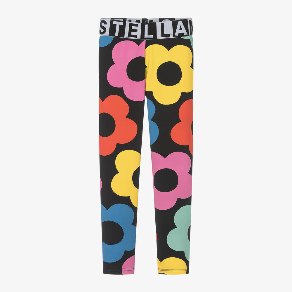 Stella McCartney Kids - Girls Black Flower Leggings | Childrensalon