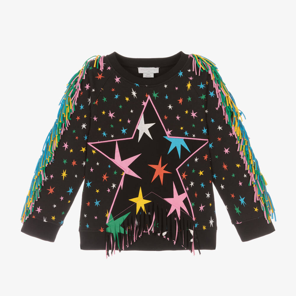 Stella McCartney Kids - Girls Black Star Print Fringed Sweatshirt | Childrensalon