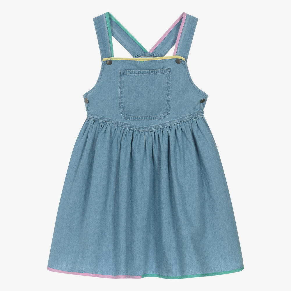 Stella McCartney Kids - Girls Blue Chambray Dungaree Dress | Childrensalon