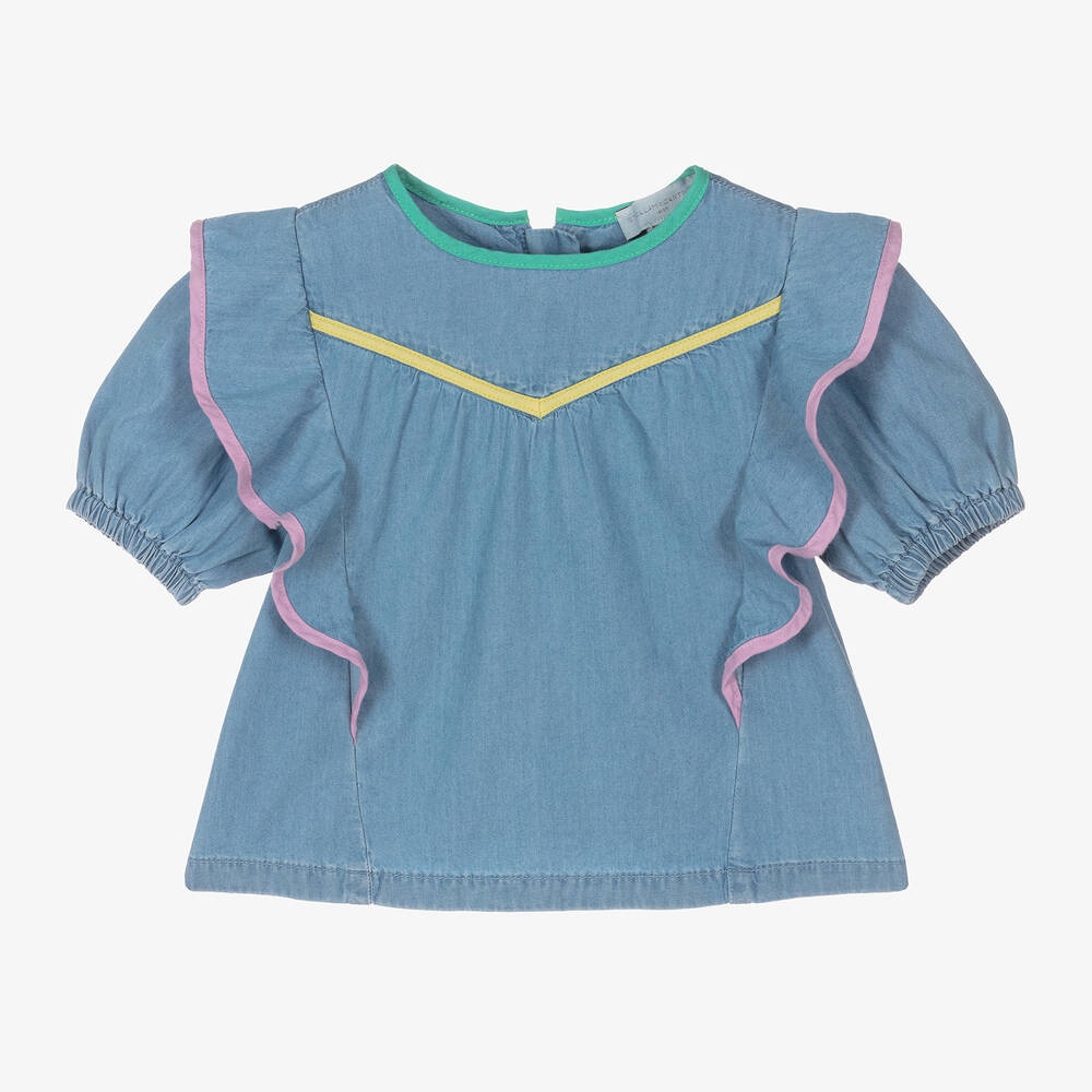 Stella McCartney Kids - Голубая блузка из хлопкового шамбре для девочек | Childrensalon