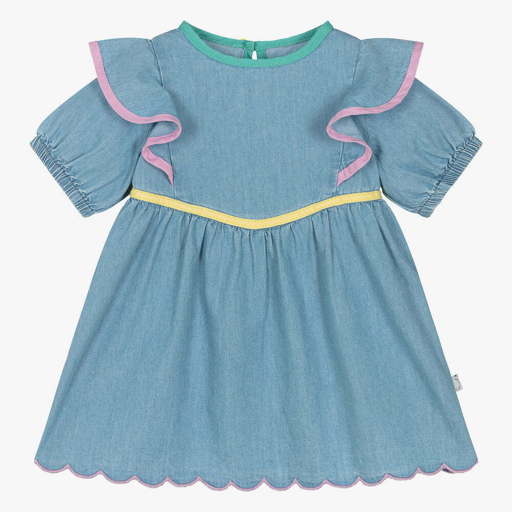 Stella McCartney Kids - Голубое платье из хлопкового шамбре для девочек | Childrensalon