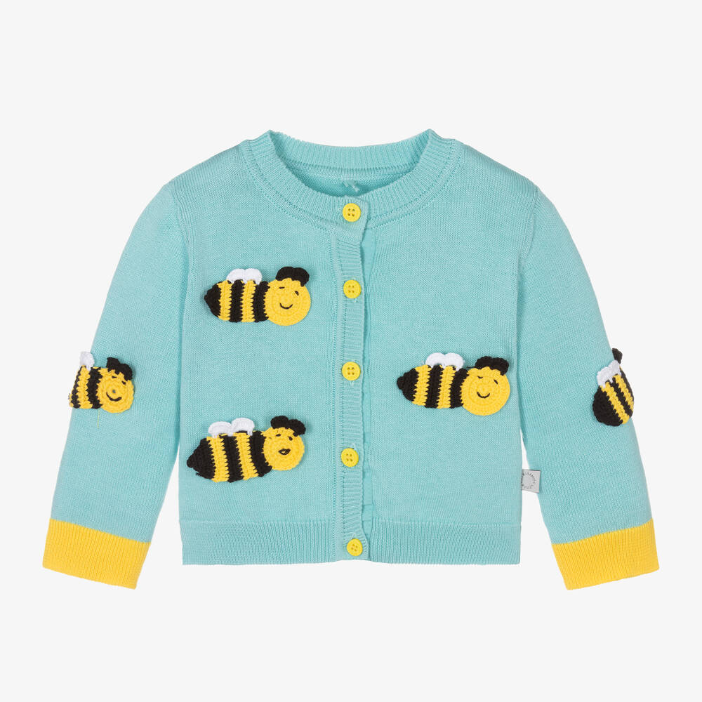 Stella McCartney Kids - Girls Blue Cotton Knit Bee Cardigan | Childrensalon