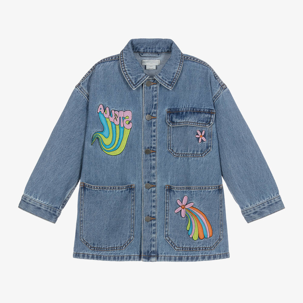 Stella McCartney Kids - Girls Blue Denim Embroidered Jacket | Childrensalon