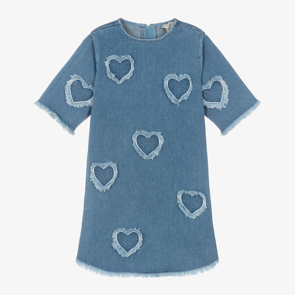 Shop Stella Mccartney Kids Girls Blue Denim Heart Dress
