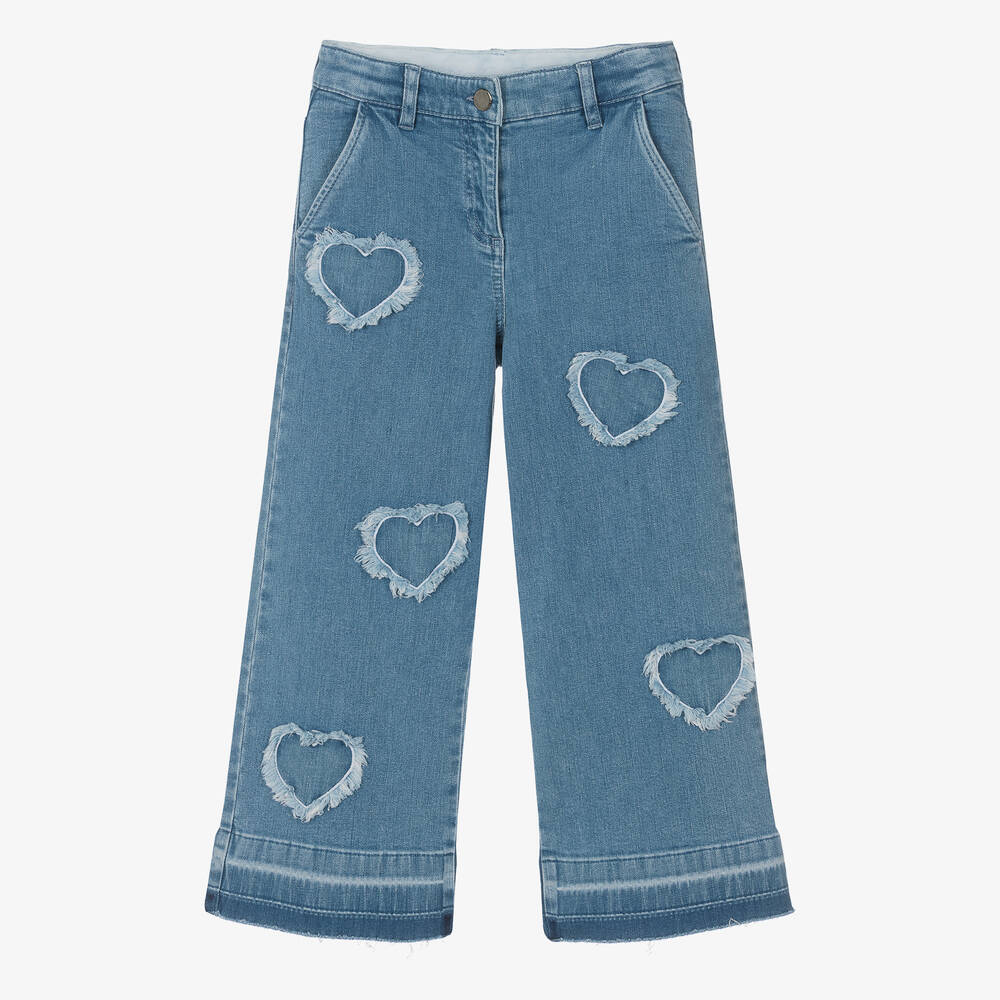 Stella McCartney Kids - Girls Blue Denim Hearts Jeans | Childrensalon