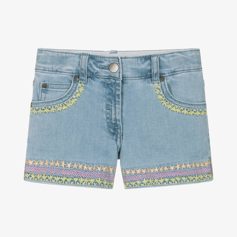 Stella McCartney Kids - Girls Blue Embroidered Denim Shorts | Childrensalon