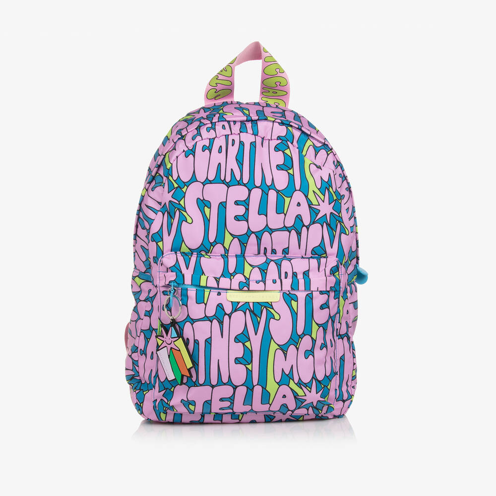 Stella McCartney Kids - Girls Blue & Pink Logo Print Backpack (40cm) | Childrensalon