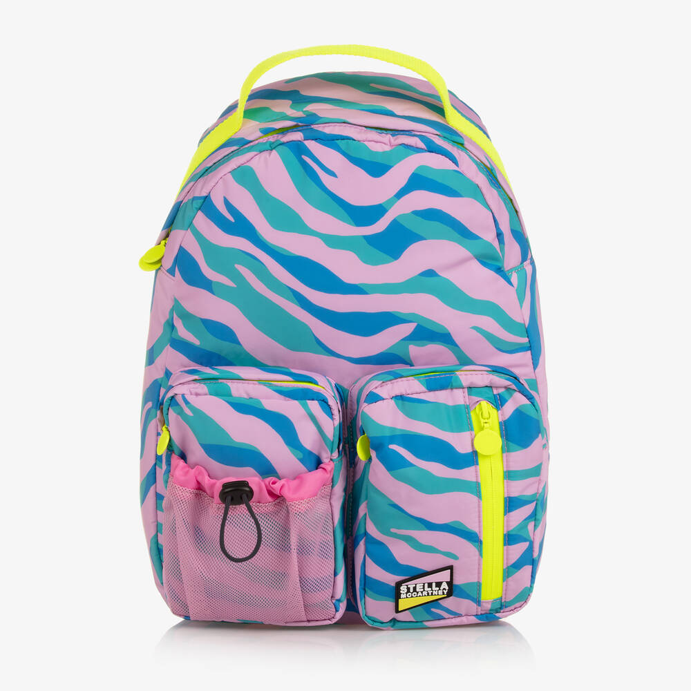 Stella McCartney Kids - Girls Blue & Pink Zebra Print Backpack (42cm) | Childrensalon