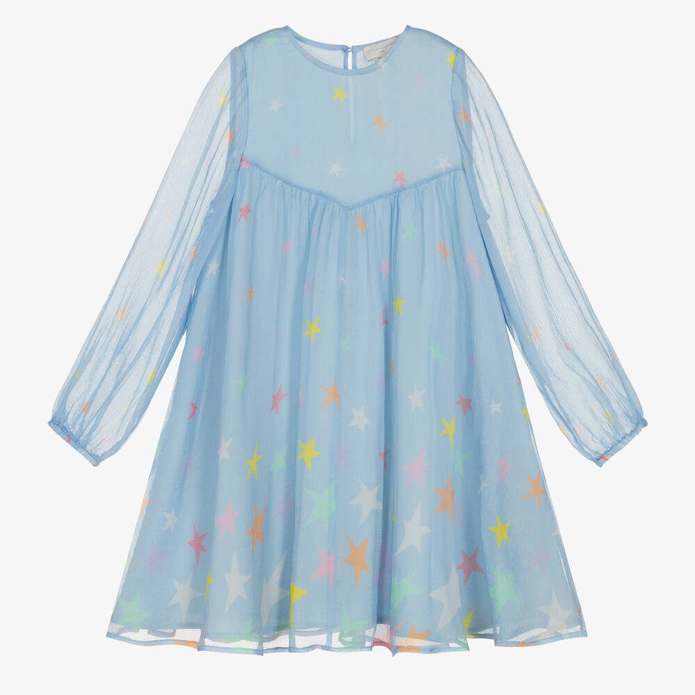 Stella McCartney Kids - Girls Blue Silk Chiffon Stars Dress | Childrensalon