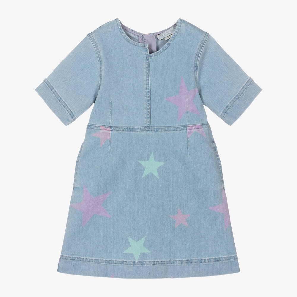 Stella McCartney Kids - Girls Blue Star Print Denim Dress | Childrensalon