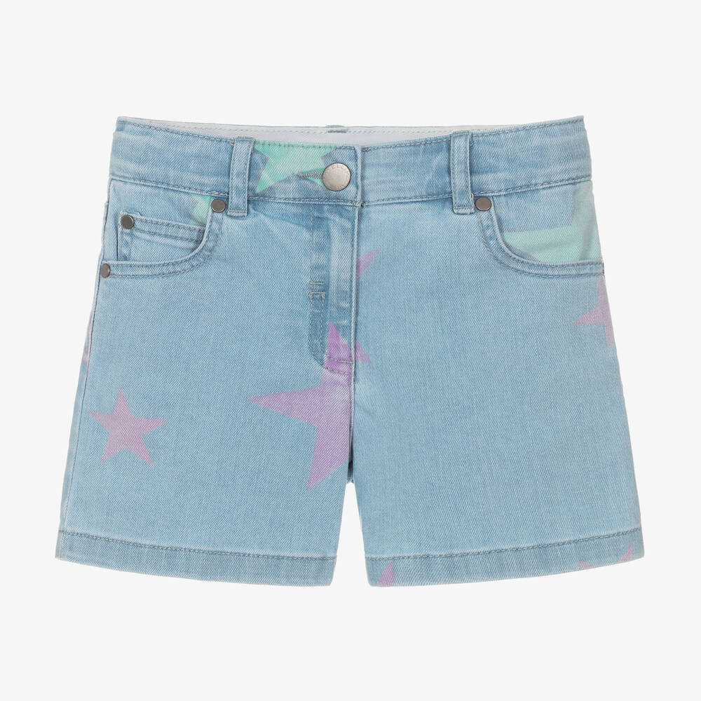 Stella McCartney Kids - Girls Blue Star Print Denim Shorts | Childrensalon