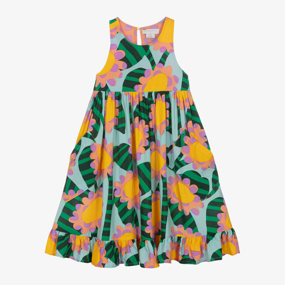 Stella McCartney Kids - Girls Blue Viscose Sunflower Dress | Childrensalon