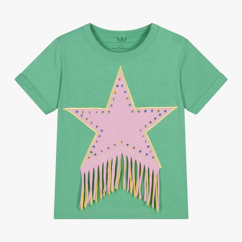 Stella McCartney Kids - Зеленая хлопковая футболка со звездой для девочек | Childrensalon