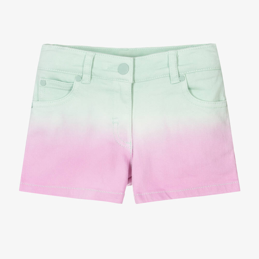 Stella McCartney Kids - Girls Green & Pink Ombré Denim Shorts | Childrensalon