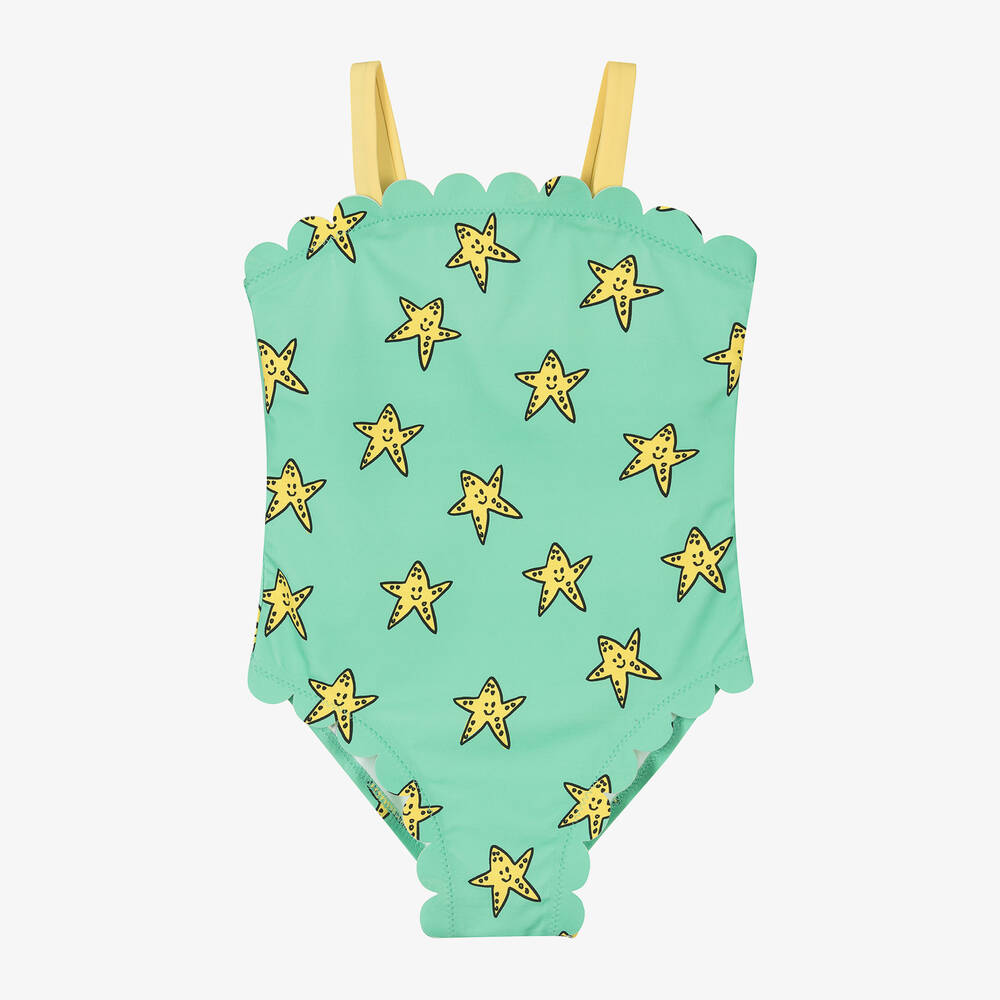 Shop Stella Mccartney Kids Girls Green Starfish Swimsuit (upf50+)