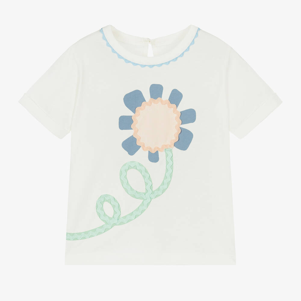 Stella McCartney Kids - Girls Ivory Cotton Flower T-Shirt | Childrensalon