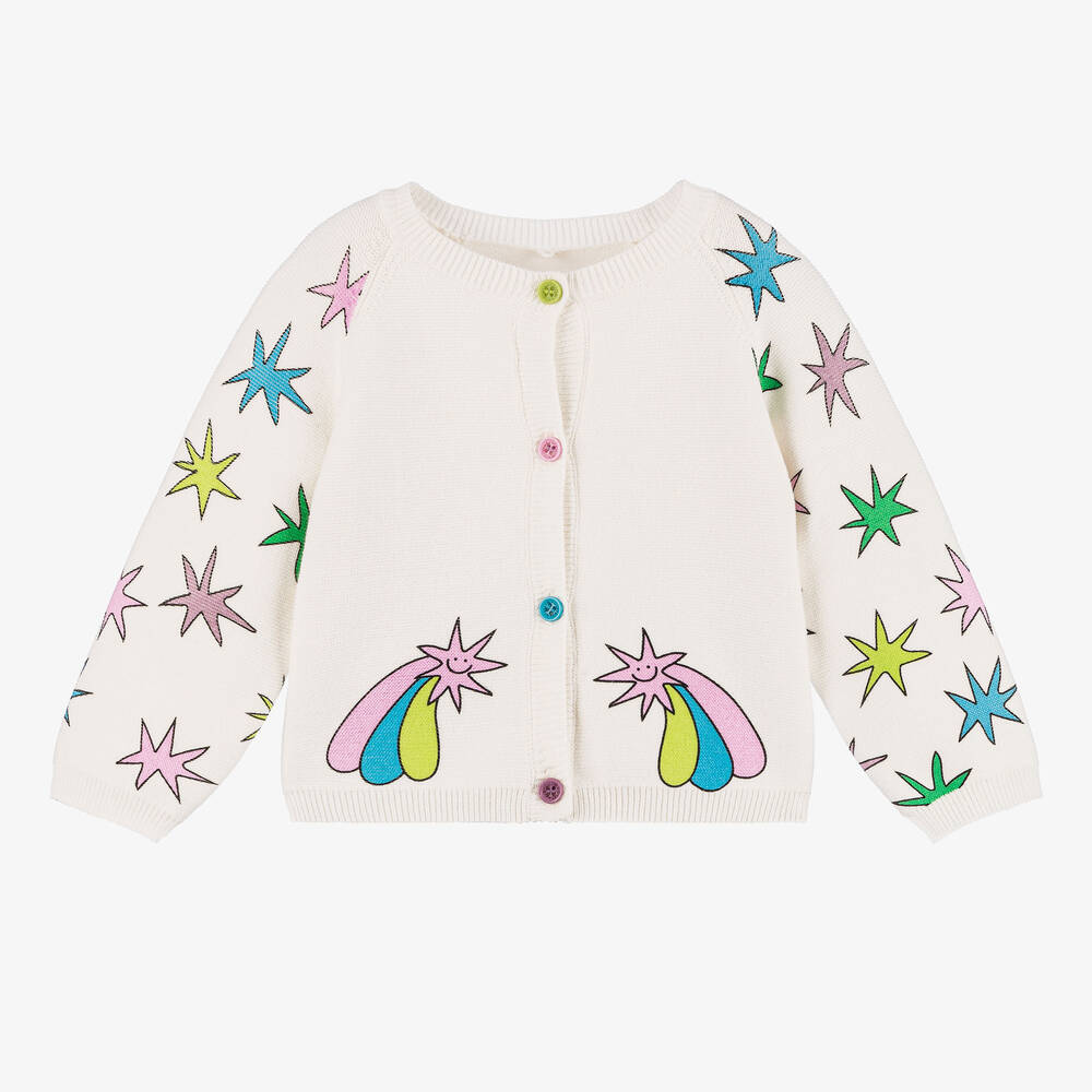 Stella McCartney Kids - Girls Ivory Cotton Knit Star Cardigan | Childrensalon