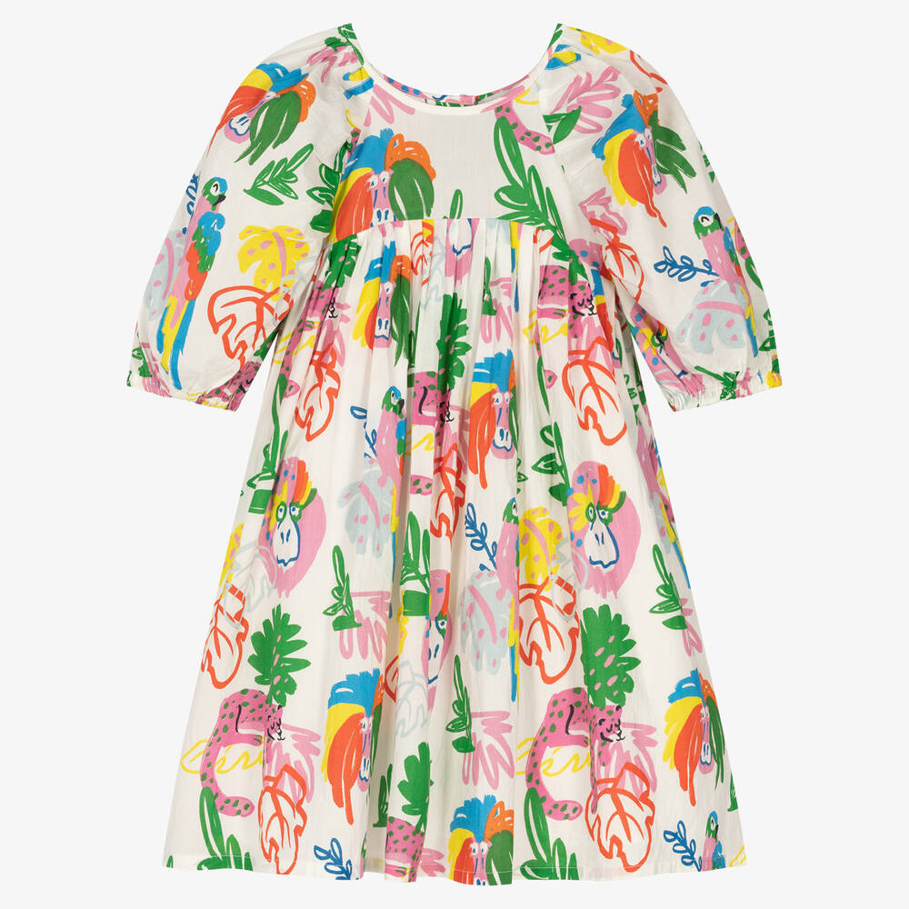 Stella McCartney Kids - Girls Ivory Cotton Parrot Dress | Childrensalon