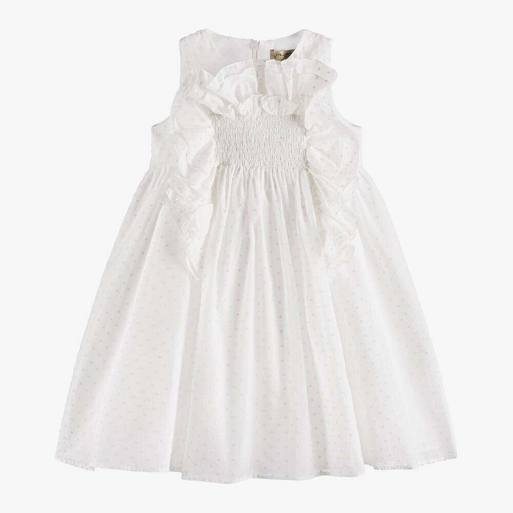 Stella Mccartney Kids Girls Ivory Cotton Ruffle Dress