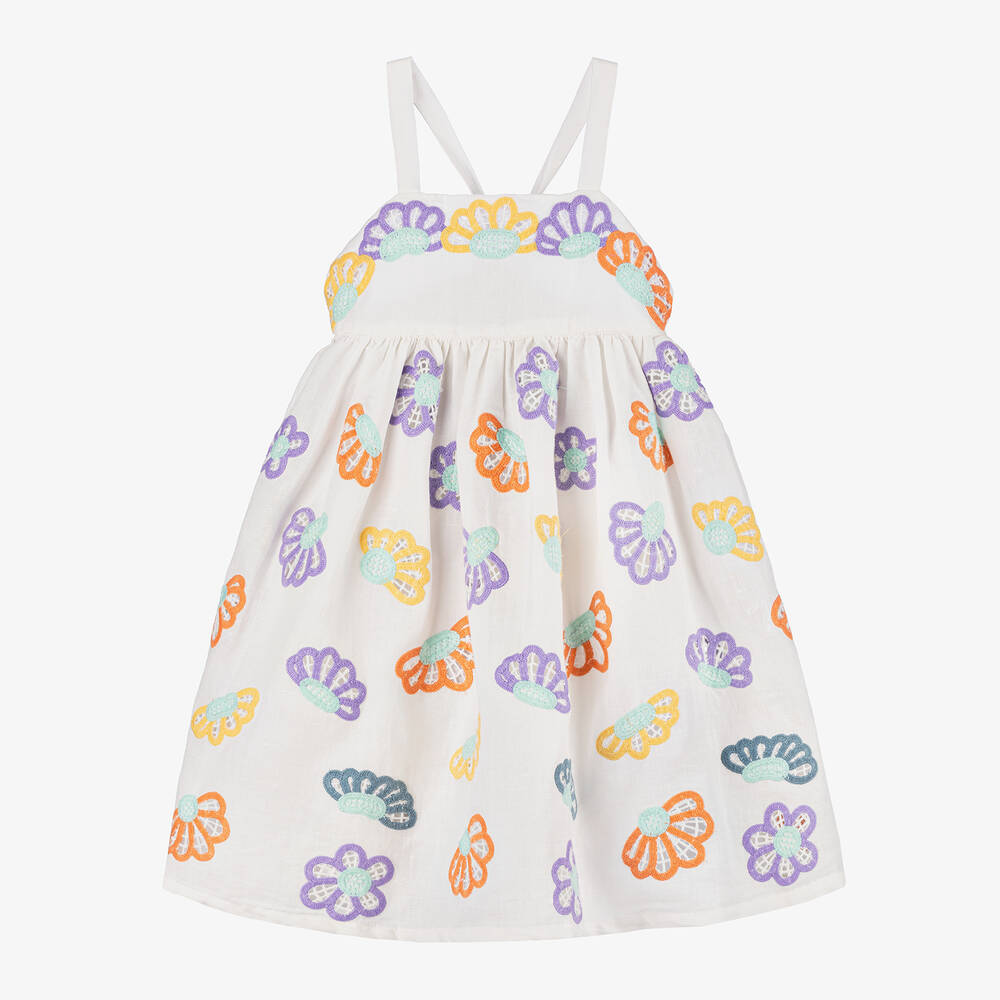 Stella McCartney Kids - Girls Ivory Floral Linen Dress | Childrensalon