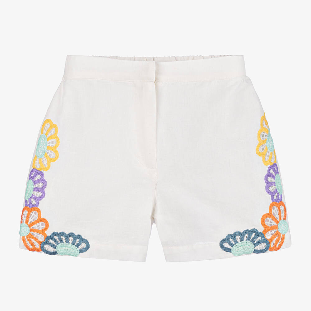Stella McCartney Kids - Girls Ivory Floral Linen Shorts | Childrensalon