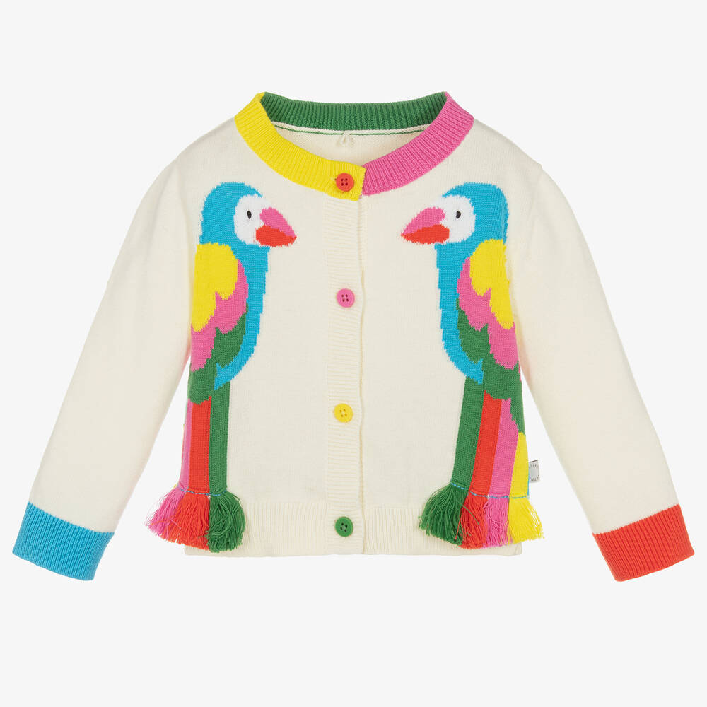 Stella McCartney Kids - Girls Ivory Knitted Parrot Cardigan | Childrensalon