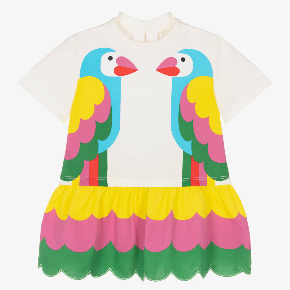 Stella McCartney Kids - Girls Ivory Organic Cotton Parrot Dress | Childrensalon