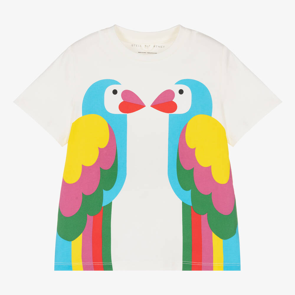 Stella McCartney Kids - Girls Ivory Organic Cotton Parrot T-Shirt ...