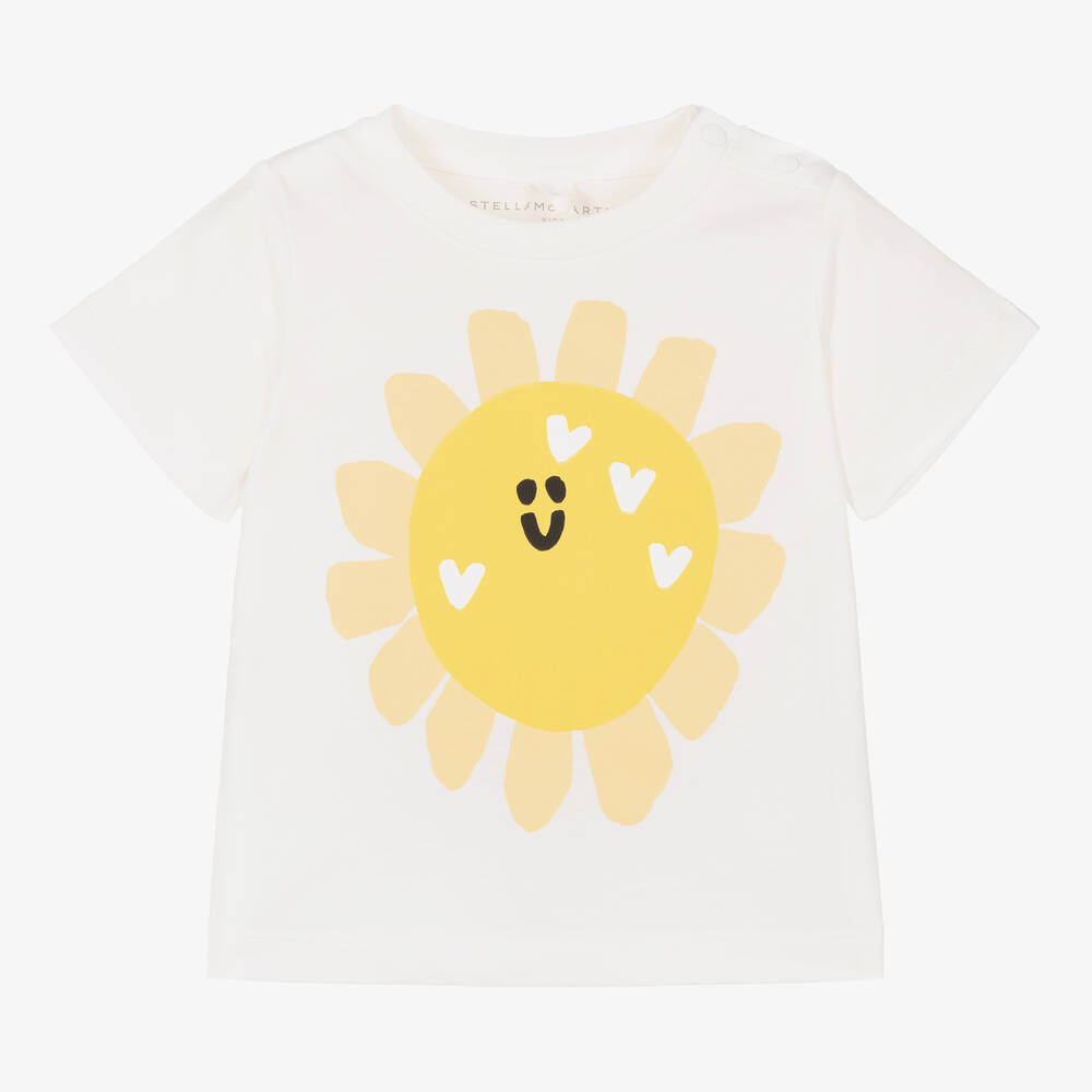 Stella McCartney Kids - Girls Ivory Organic Cotton Sunflower T-Shirt | Childrensalon
