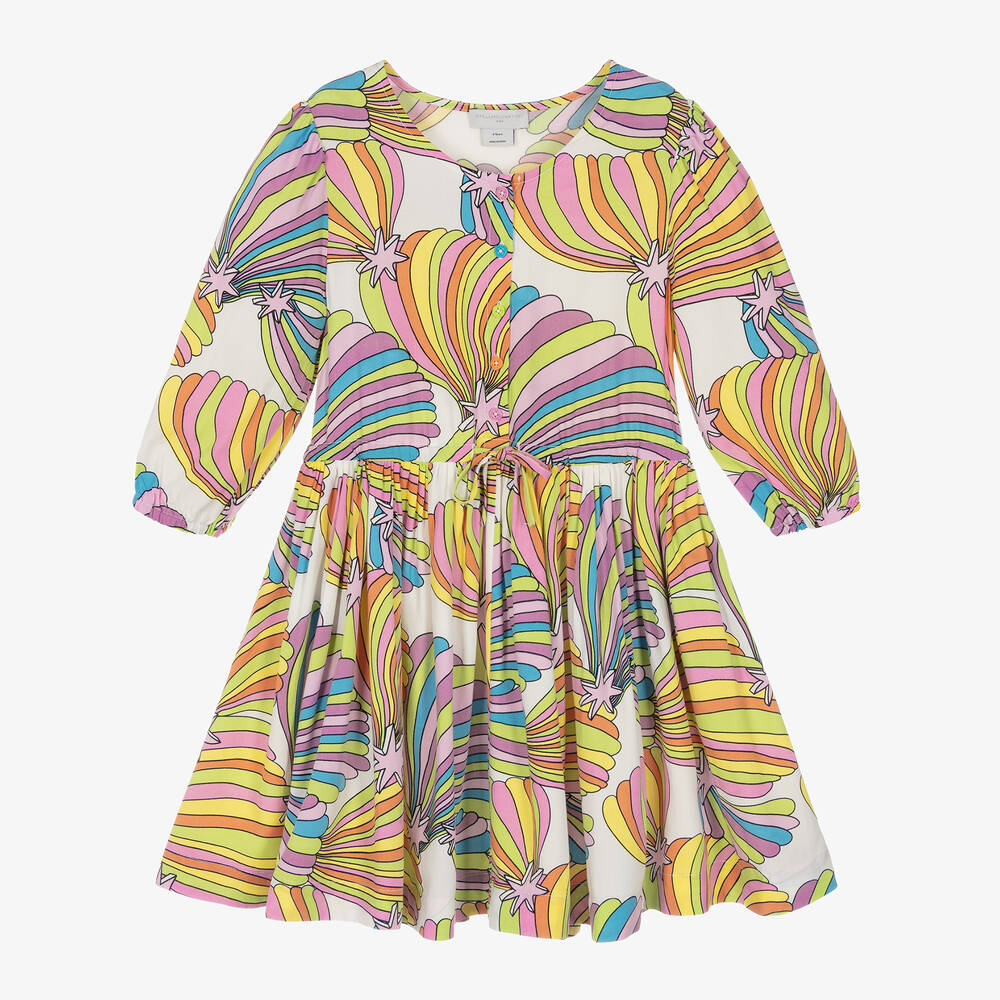 Stella McCartney Kids - فستان بطبعة قوس قزح مزيج فيسكوز وليوسيل لون زهري وعاجي | Childrensalon
