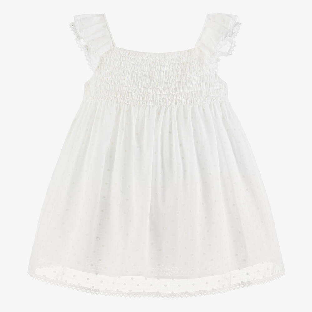 Shop Stella Mccartney Kids Girls Ivory Shirred Cotton Voile Dress In White